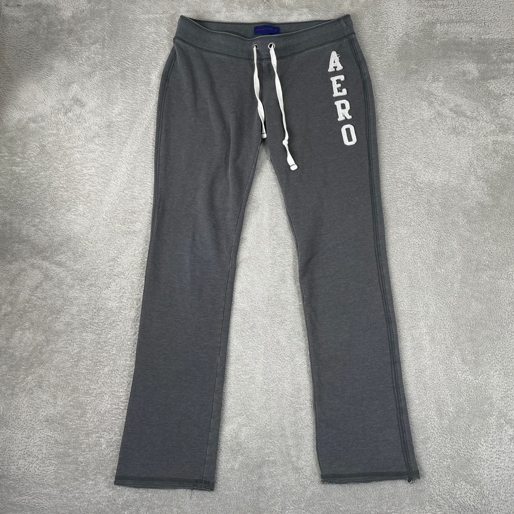 Aeropostale Sweatpants Womens Large Gray Y2K Low Rise Flare Leg Applique